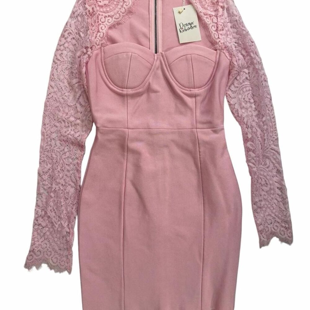 Donna Richardson Pink lace long sleeve bodycon dress with zipper back